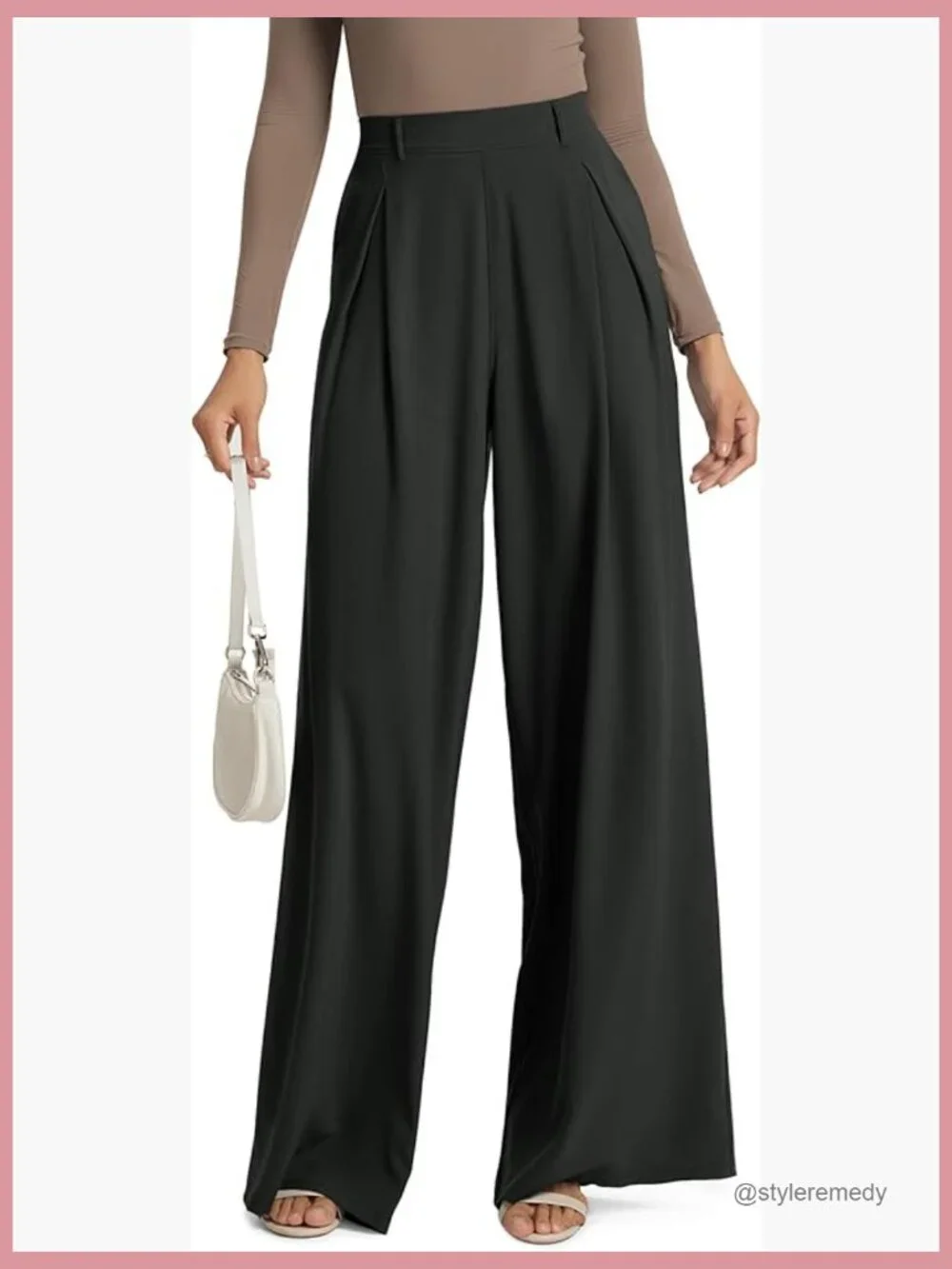 Chiffon Pleated Wide Leg Pants Lightweight High Waist with Pockets